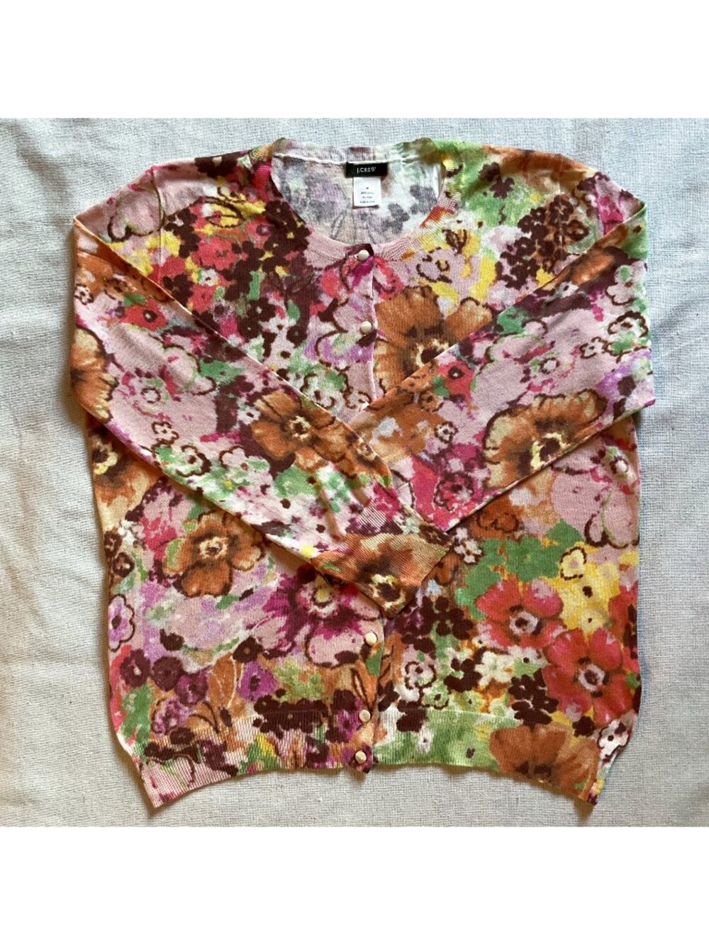 J Crew Women's Pastiche Watercolor Floral Print Cardigan, Multicolor, Sz M